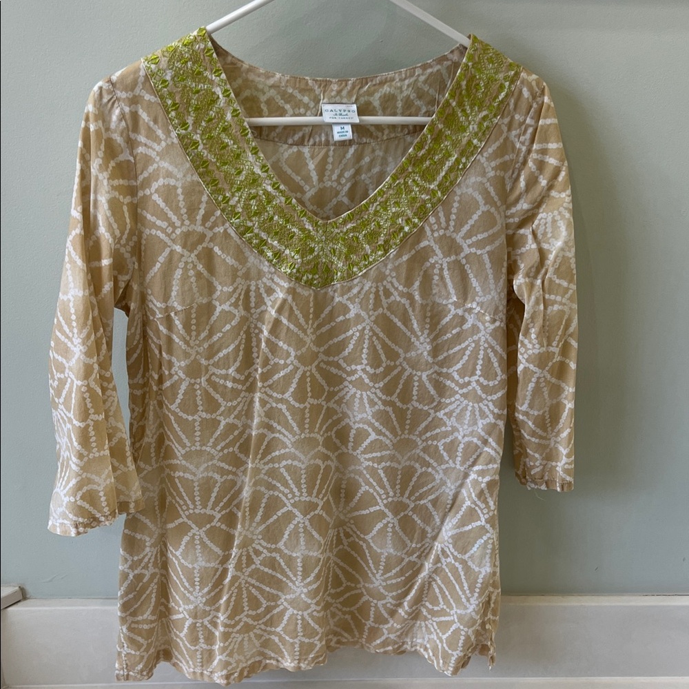 Calypso St. Barth for Target Tan White Shibori Tunic Top Size M 100% Cotton